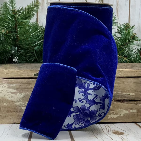 4” x 10yds velvet dupion chinoiserie backing, blue 18-3779