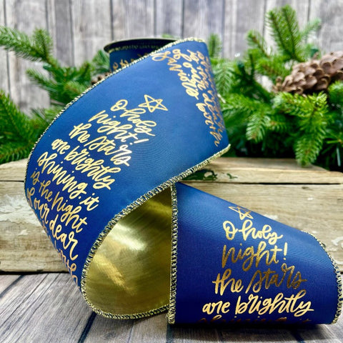 4”x10YD Oh Holy Night Navy and Gold Ribbon