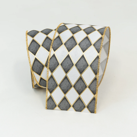 ANTIQUE DIAMONDS BLACK & WHITE 4"X10YRD RA240-92