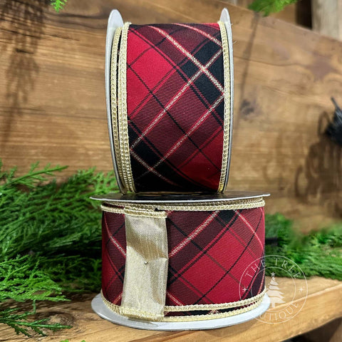 2.5" Burgundy Plaid DBL Fused Metallic Gold, shoptreeboutique.com