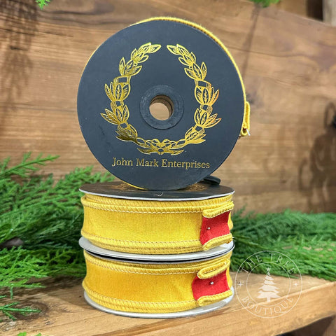 1" Mustard with Red Backed Wired Edge Ribbon, shoptreeboutique.com
