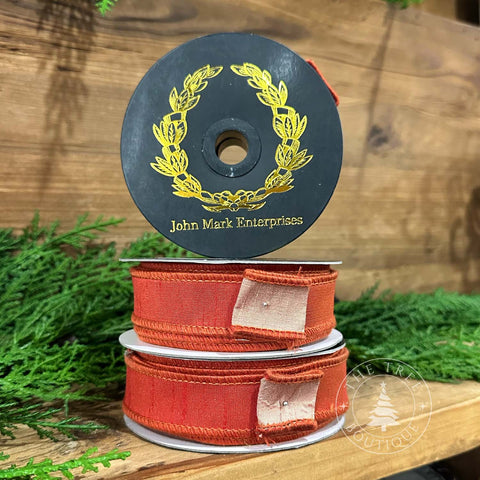1" Orange with Cream Backed Wired Edge Ribbon