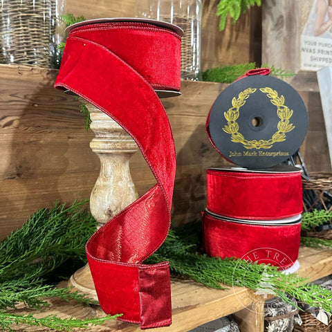 2.5" Red Velvet Metallic Dupion Fused, shoptreeboutique.com