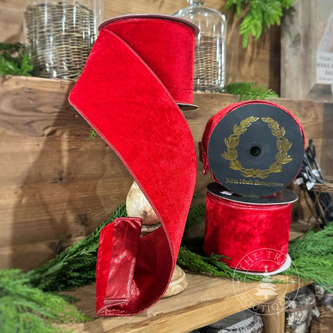 4" Red Velvet Metallic Dupion Fused, shoptreeboutique.com