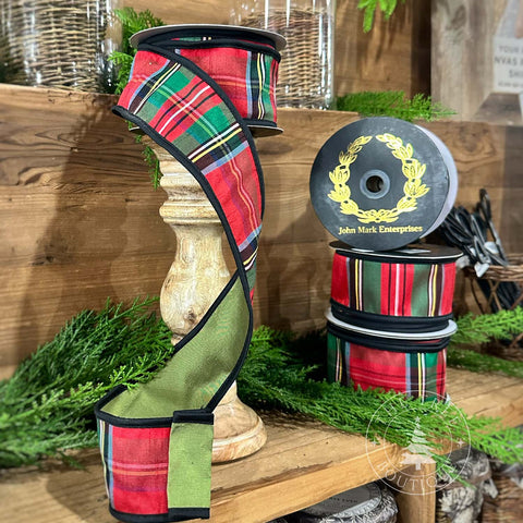 2.5" Royal Stewart Plaid Fused Dupion Olive, shoptreeboutique.com