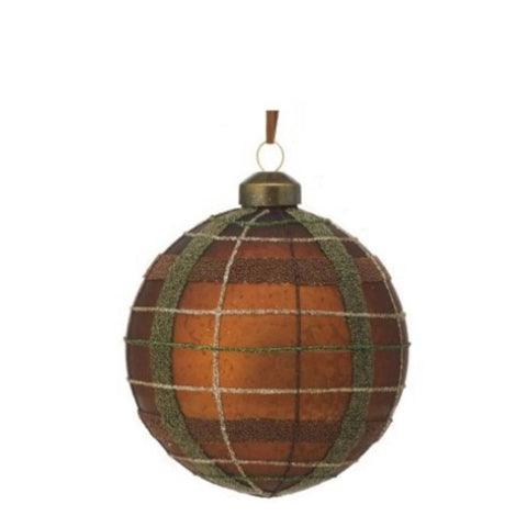 4" Glass Matte Plaid Ball Ornament - Copper, shoptreeboutique.com