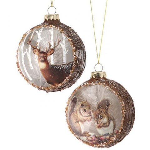 4" Glass Deer/Squirrel Scene Ball - Box of 2, thetreeboutiquec.ai