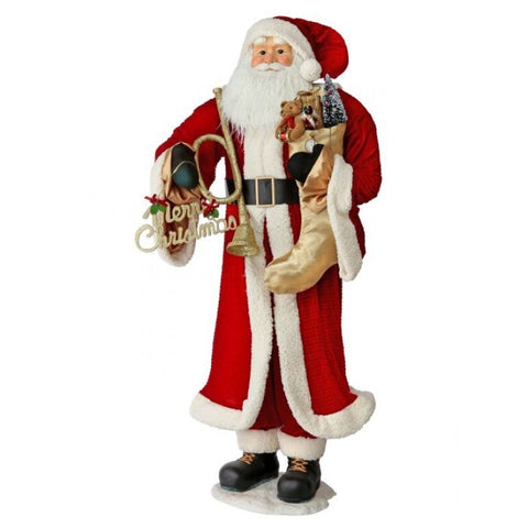 60" Velvet Fur Santa with Wreath and Stocking