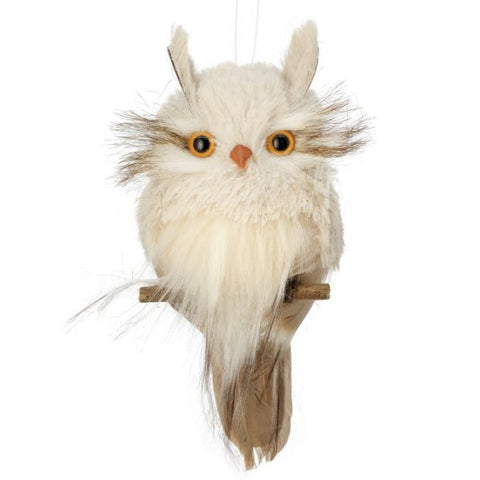7" Flat Natural Snow Owl Ornament