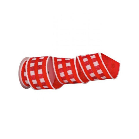 4"x10yd Fur Edge Check Stripe Velvet Ribbon