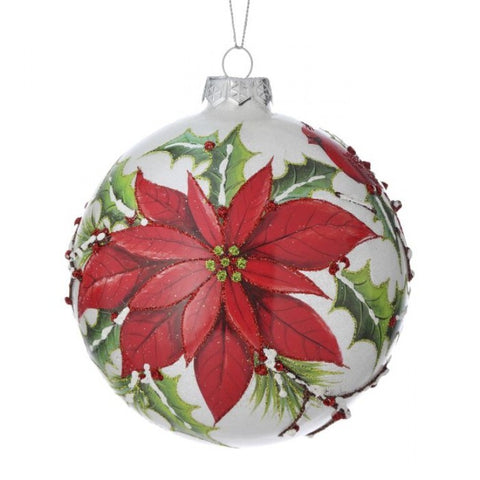 5.5" Glass Poinsettia/Holly Ball Ornament