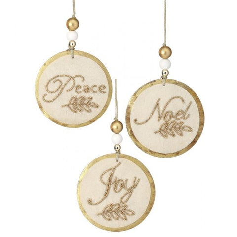 6.5" Joy/Peace/Noel Embellished Ornament